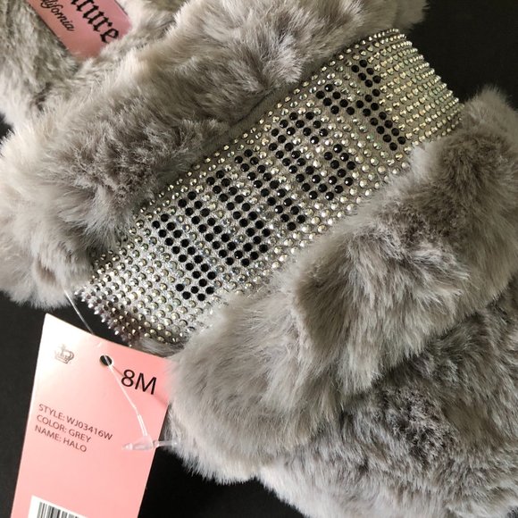 JUICY COUTURE Halo Slippers Grey Size 8 Medium - Picture 2 of 5